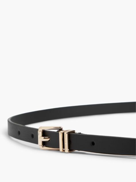 Black Square Roller Buckle Leather Belt  Women