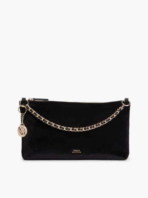 Black Chain Strap Charm Velvet Bag  Women