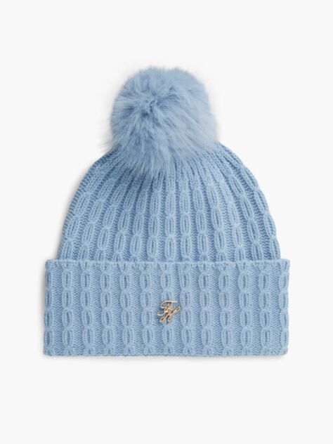 Blue Pom Pom Beanie With Cashmere  Women