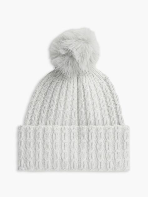 Grey Pom Pom Beanie With Cashmere  Women