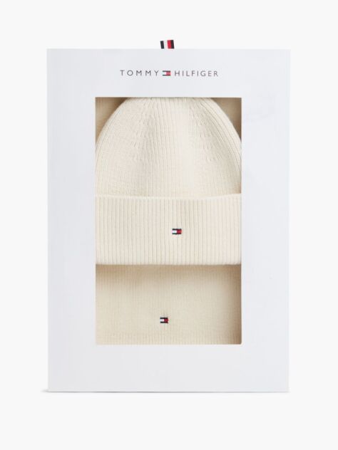 Beige Hilfiger Flag Beanie And Scarf Gift Box  Women