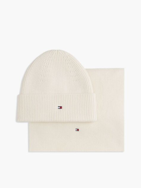 Beige Hilfiger Flag Beanie And Scarf Gift Box  Women
