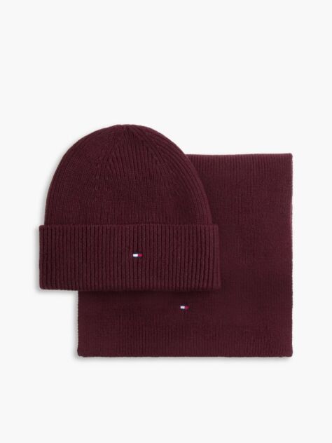 Red Hilfiger Flag Beanie And Scarf Gift Box  Women
