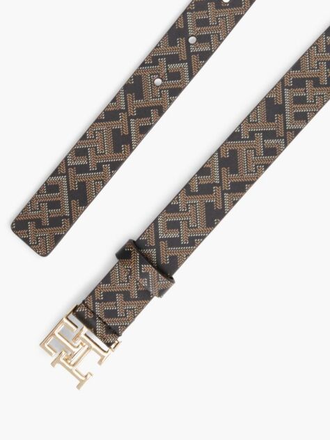 Black TH Monogram Buckle Print Leather Belt  Women