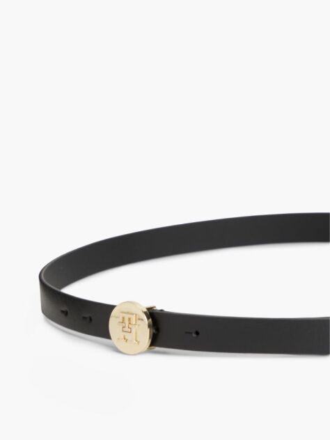 Black TH Monogram Leather Plaque Belt  Women
