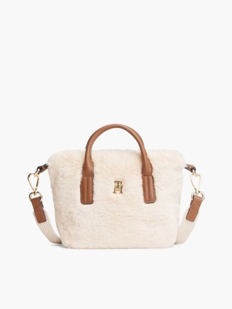 Black Faux Fur Crossbody Tote Bag  Women