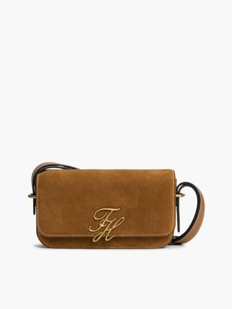 Brown Logo Flap Suede Crossbody Bag  Women