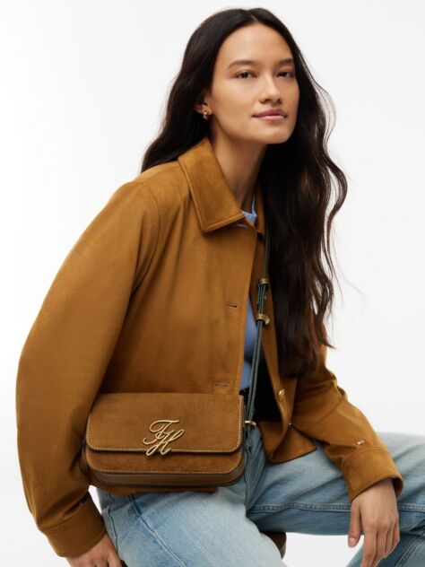 Brown Logo Flap Suede Crossbody Bag  Women