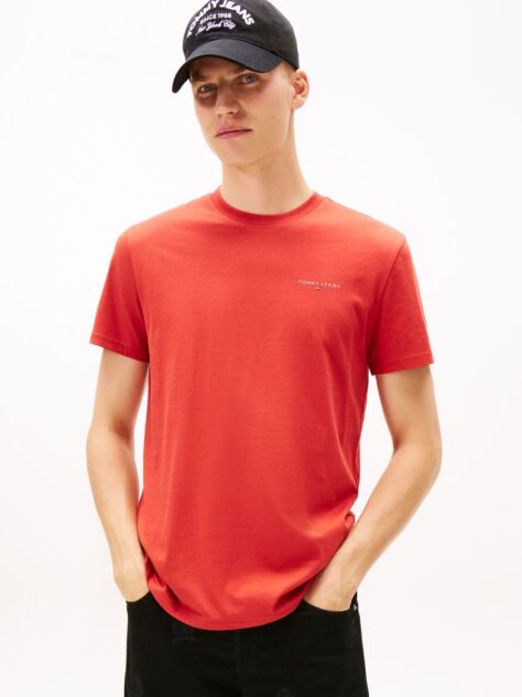 Red Linear Logo Slim Crew Neck T-Shirt  Men