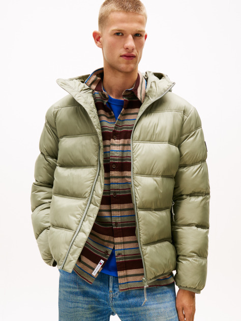 Green Tonal Logo Hooded Puffer Jacket  Men