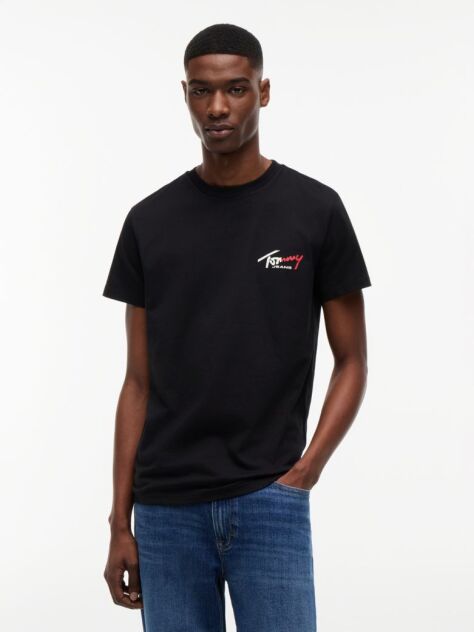Μαύρο Slim Βαμβακερό T-Shirt Με Signature Λογότυπο  Άνδρες