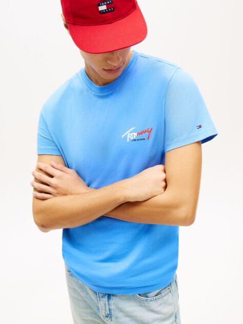 Μπλε Slim Βαμβακερό T-Shirt Με Signature Λογότυπο  Άνδρες