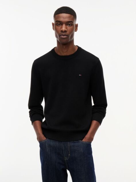Black Tommy Flag Slim Crew Neck Jumper  Men