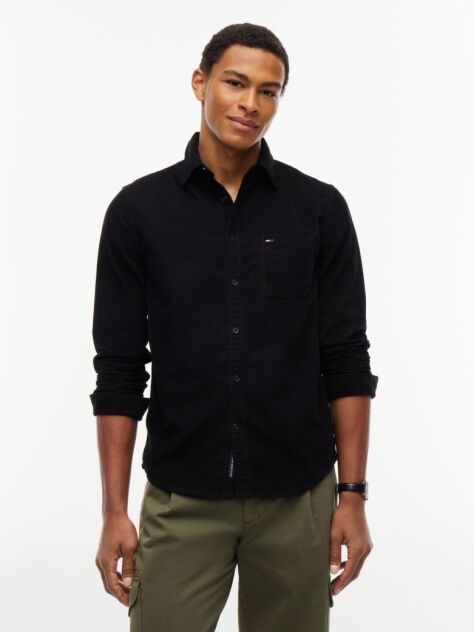 Black Regular Fit Button-Down Corduroy Shirt  Men