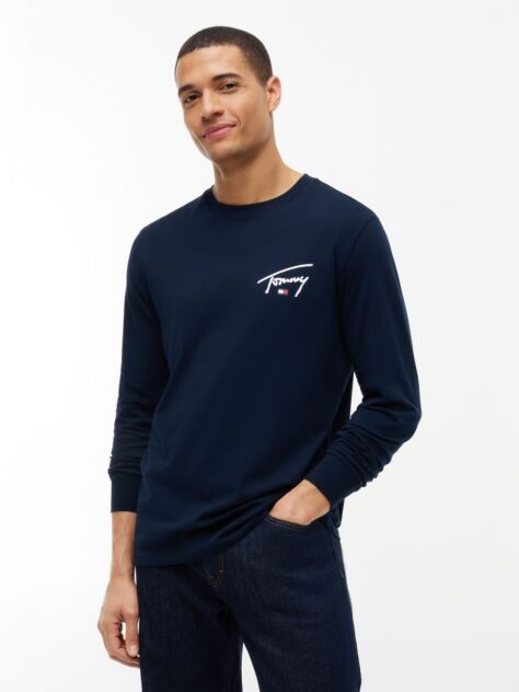 Μπλε Μακρυμάνικο Slim T-Shirt Με Signature Λογότυπο   Άνδρες