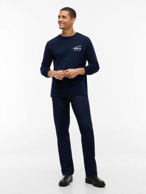 Μπλε Μακρυμάνικο Slim T-Shirt Με Signature Λογότυπο   Άνδρες