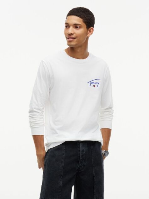 Μπεζ Μακρυμάνικο Slim T-Shirt Με Signature Λογότυπο   Άνδρες