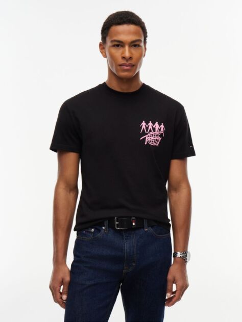 Μαύρο Βαμβακερό T-Shirt Με Κλασική Λαιμόκοψη Και Πίσω Σχέδιο  Άνδρες