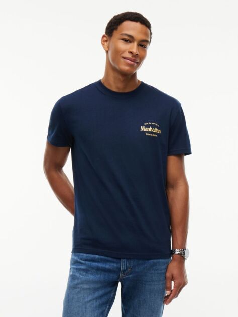 Μπλε Βαμβακερό T-Shirt Με Κλασική Λαιμόκοψη Και Πίσω Σχέδιο  Άνδρες