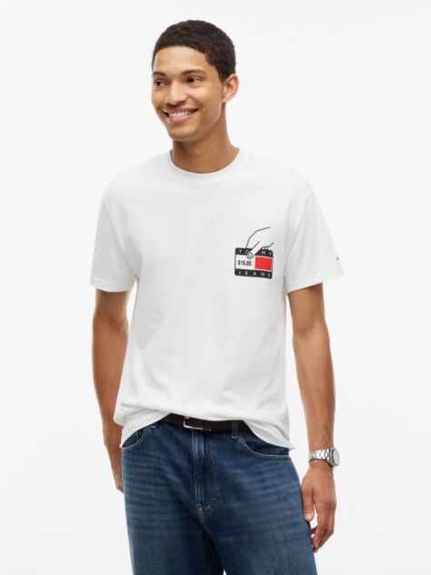 Μπεζ Βαμβακερό T-Shirt Με Κλασική Λαιμόκοψη Και Πίσω Σχέδιο  Άνδρες
