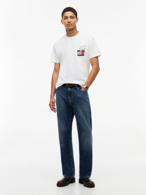 Μπεζ Βαμβακερό T-Shirt Με Κλασική Λαιμόκοψη Και Πίσω Σχέδιο  Άνδρες