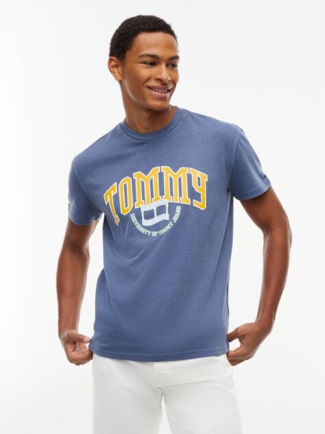 Μπλε Βαμβακερό T-Shirt Με Varsity Λογότυπο  Άνδρες