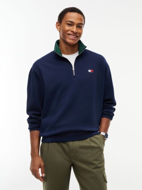 Blue Tommy Badge Relaxed Quarter-Zip Sweatshirt  Men