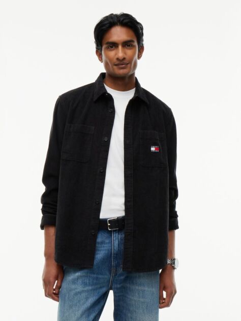 Black Relaxed Fit Patch Pocket Corduroy Shirt  Men