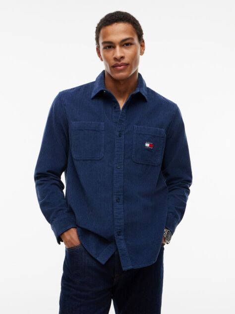Blue Relaxed Fit Patch Pocket Corduroy Shirt  Men