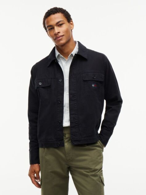 Black Textured Herringbone Oversized Overshirt  Men