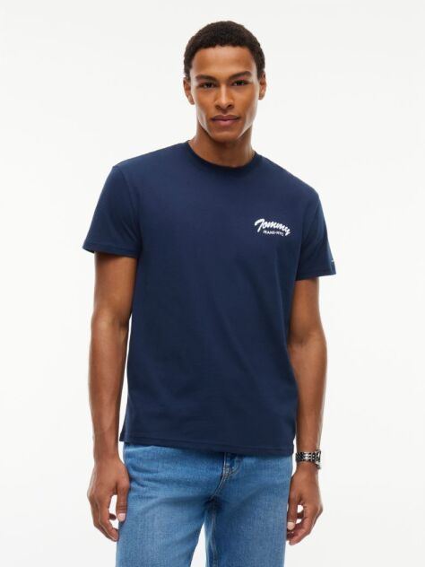 Μπλε Βαμβακερό T-Shirt Με Κλασική Λαιμόκοψη Και Λογότυπο  Άνδρες