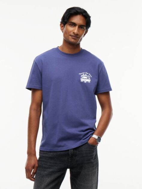 Μπλε Βαμβακερό T-Shirt Με Κλασική Λαιμόκοψη Και Λογότυπο  Άνδρες