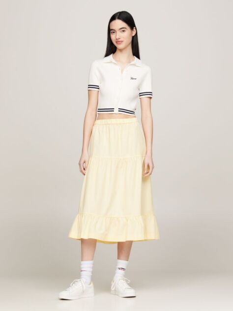 Yellow Tiered Flared Midi Skirt  Women