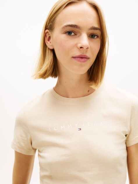 Μπεζ Essential Slim T-Shirt Με Λογότυπο  Γυναίκες