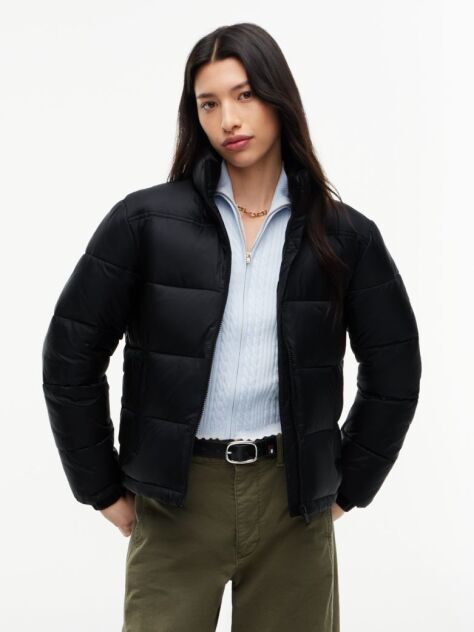 Black Packable Hood Relaxed Puffer Jacket  Women