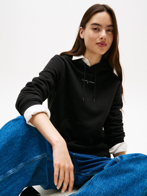 Black Linear Logo Fleece Hoody  Women