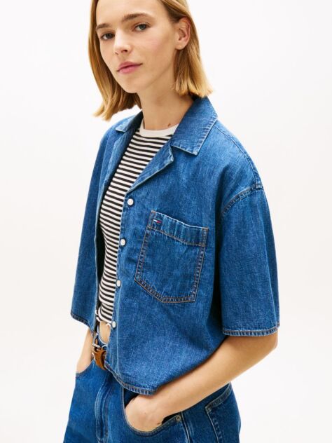 Denim Άνετο Cropped Πουκάμισο  Γυναίκες
