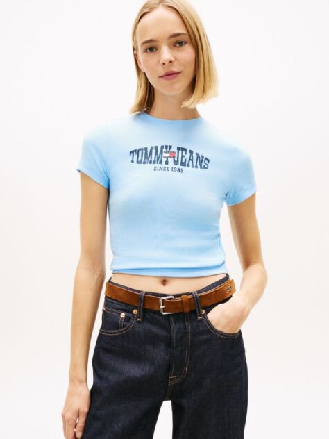 Μπλε T-Shirt Ribbed Σε Στενή Γραμμή Με Σημαία  Γυναίκες