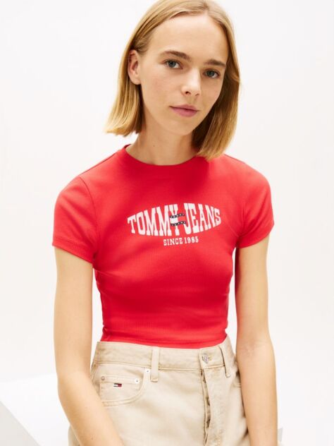 Red Wavy Flag Ribbed Slim T-Shirt  Women
