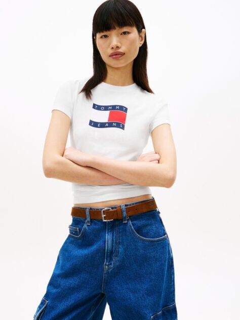 White Wavy Flag Jersey Slim T-Shirt  Women