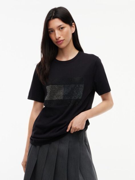 Μαύρο T-Shirt Από Jersey Σε Άνετη Γραμμή Με Λογότυπο  Γυναίκες