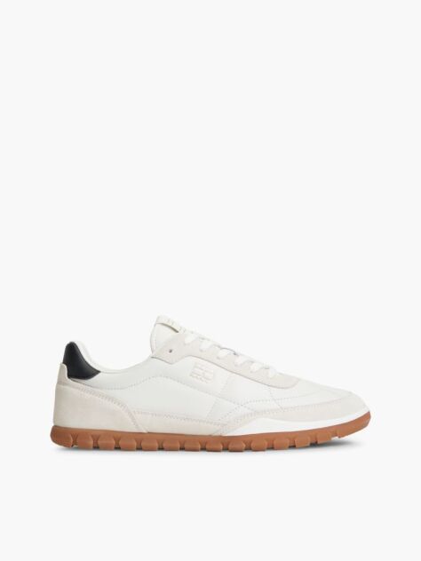 White Leather Mixed Texture Low Profile Sneakers  Men