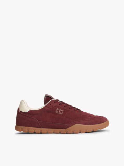 Red Suede Metallic Logo Low Profile Sneakers  Men