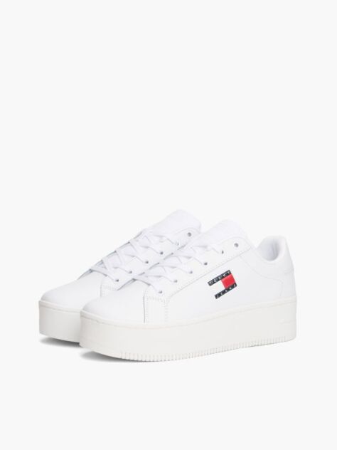 Άσπρο Sneakers Platforms Με Δέρμα Και Λογότυπο  Γυναίκες
