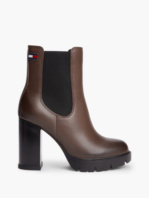 Brown Leather High Block Heel Chelsea Boots  Women