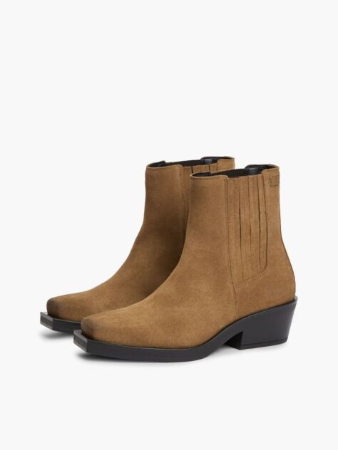 Khaki Suede Tonal Plaque Western Boots  Women