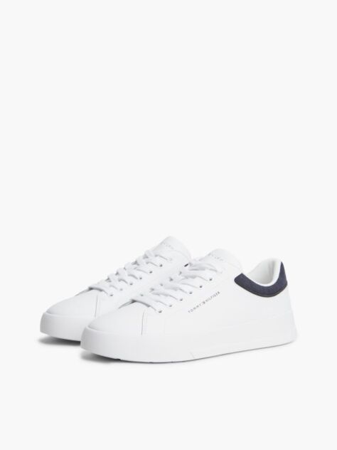 Άσπρο Δερμάτινα Sneakers Με Μίξη Υφών  Άνδρες