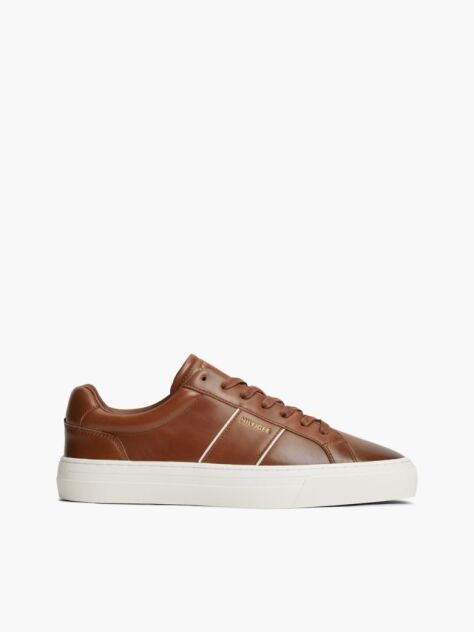 Brown New York Label Leather Cupsole Sneakers  Men