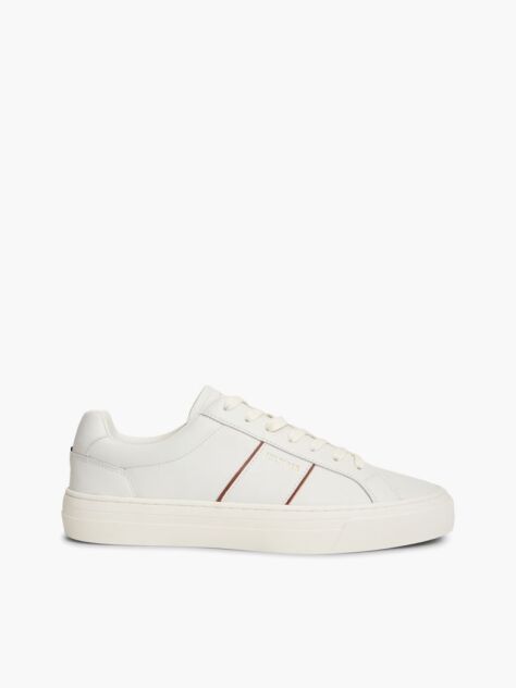 Beige New York Label Leather Cupsole Sneakers  Men