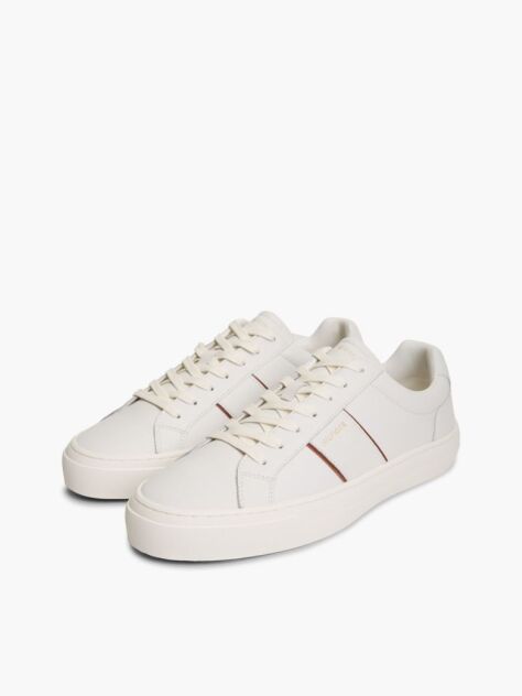 Beige New York Label Leather Cupsole Sneakers  Men